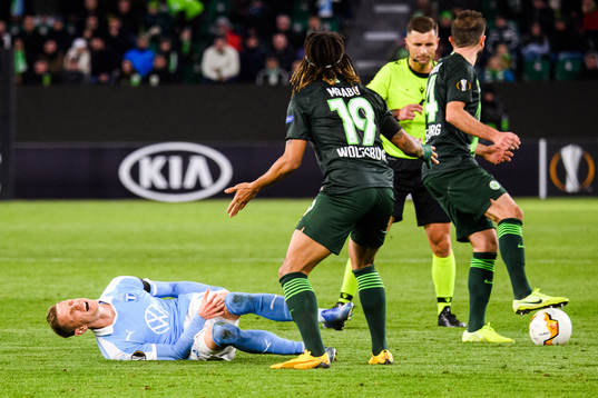 Sören Rieks of Malmö FF in pain