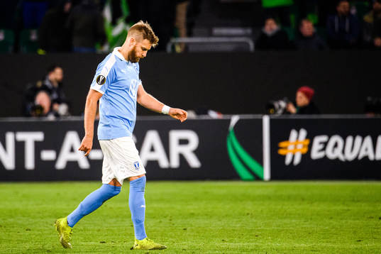Rasmus Bengtsson of Malmö FF looks dejected