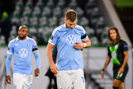 Rasmus Bengtsson of Malmö FF looks dejected