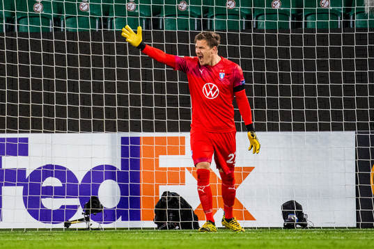 Goalkeeper Johan Dahlin of Malmö FF reacts