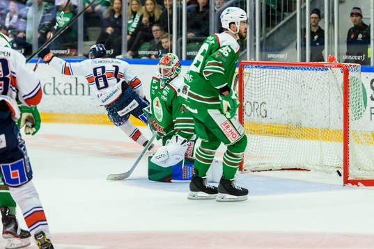 Rögles målvakt Roman Will och Eric Gelinas deppar