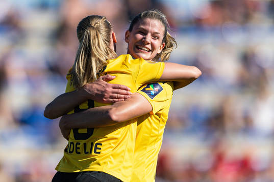 Nora Eide Lie of LSK Kvinner celebrates with Justine