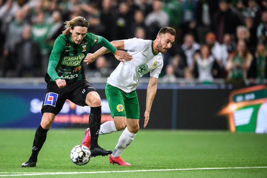 Varbergs Joakim Lindner och Hammarbys Muamer Tankovic