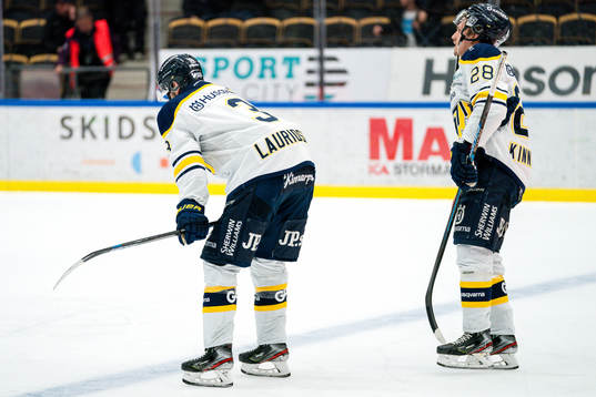 Hv71s Markus Lauridsen och Johannes Kinnvall deppar