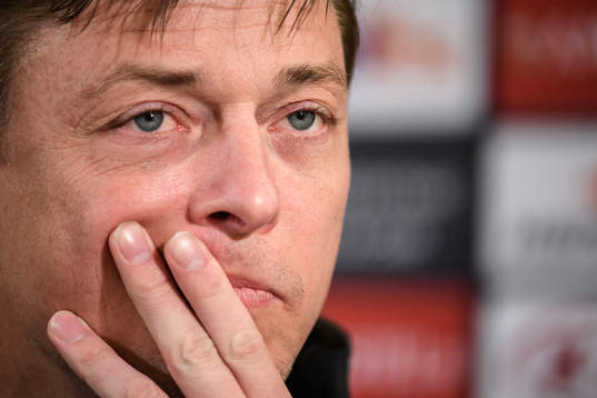 during a press conference and practice with Malmö FF