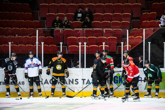 Brynäs spelare iklädda tröjor från sina modersklubbar