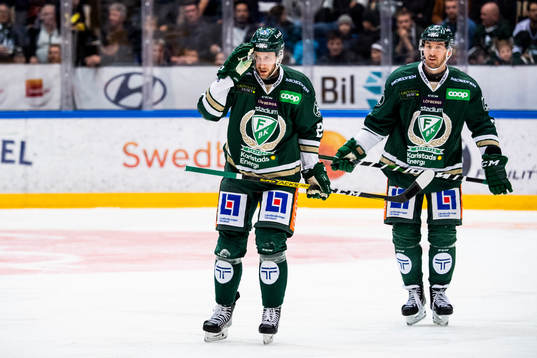 Färjestads Per Åslund och Jonathon Blum deppar