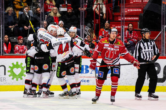 Malmö Redhawks Fredrik Händemark jublar med lagkamrater