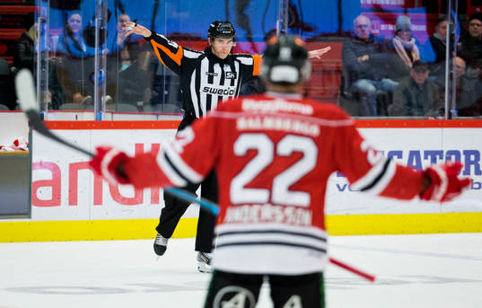 Domare Linus Öhlund dömmer bort 1-2 målet