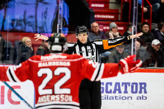 Domare Linus Öhlund dömer bort ett mål för Örebro