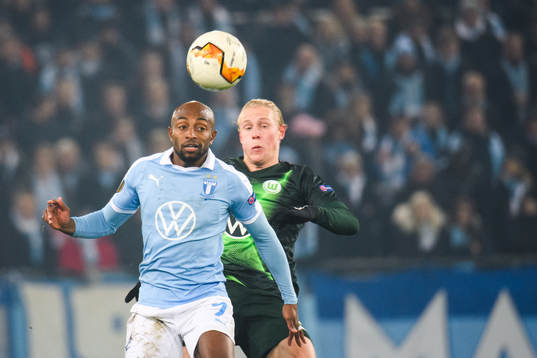 Fouad Bachirou of Malmö FF and Xaver Schlager of Wolfsburg