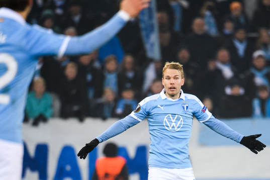 Oscar Lewicki of Malmö FF reacts