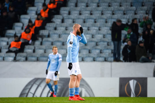 Jo Inge Berget of Malmö FF looks dejected