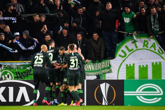 Players of Wolfsburg celebrate the 0-3 goal