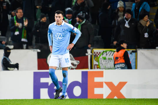 Anel Ahmedhodzic of Malmö FF looks dejected