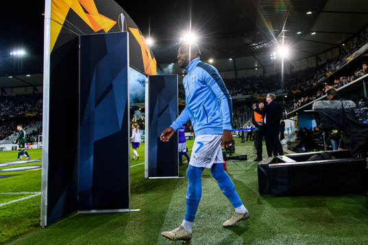 Fouad Bachirou of Malmö FF enters the pitch
