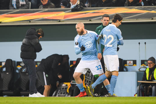 Jo Inge Berget and Adi Nalic of Malmö FF