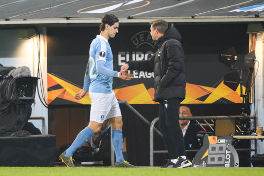 Adi Nalic and Jon Dahl Tomasson, head coach  of Malmö FF