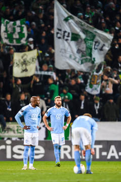 Rasmus Bengtsson of Malmö FF looks dejected
