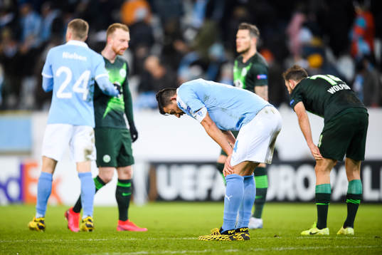 Behrang Safari of Malmö FF looks dejected