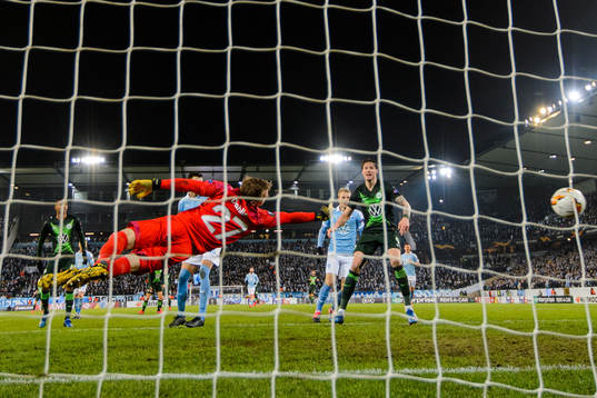 Goalkeeper Johan Dahlin of Malmö FF sees 0-3 pass him by