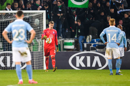 Goalkeeper Johan Dahlin of Malmö FF looks dejected