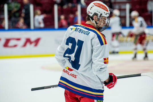 Samtliga spelare i Malmö Redhawks värmer upp med