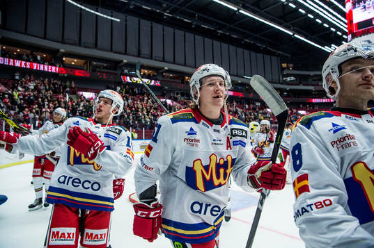 Malmö Redhawks Emil Sylvegård jublar med lagkamraterna