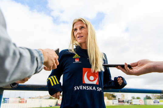 Sofia Jakobsson is interviewed by the media