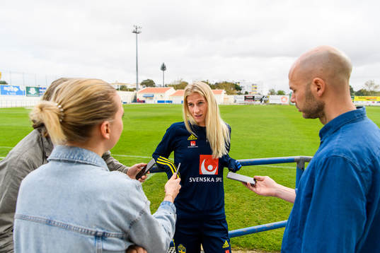 Sofia Jakobsson is interviewed by the media