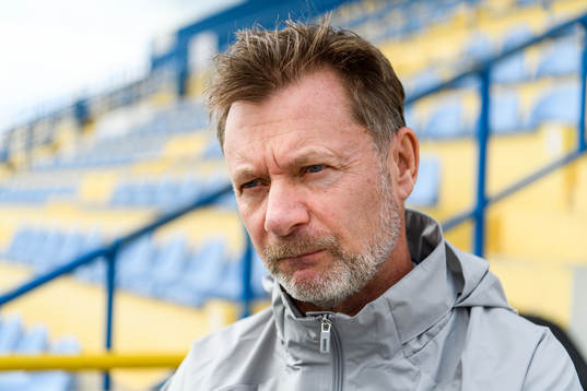 Peter Gerhardsson, head coach is interviewed by the media