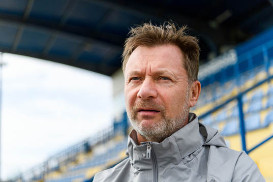 Peter Gerhardsson, head coach is interviewed by the media