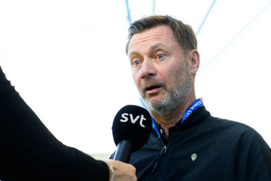 Peter Gerhardsson, head coach of Sweden is being interviewed