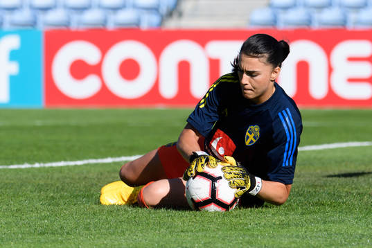 Goalkeeper Zecira Musovic of Sweden ahead the Algarve Cup