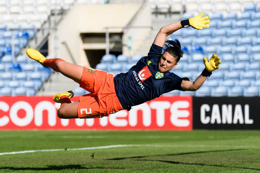 Goalkeeper Zecira Musovic of Sweden ahead the Algarve Cup