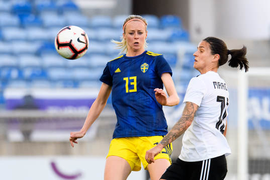 Amanda Ilestedt of Sweden against Dzsenifer Marozsán of