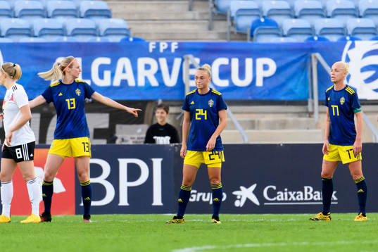 Amanda Ilestedt, Hanna Bennison and Caroline Seger of Sweden