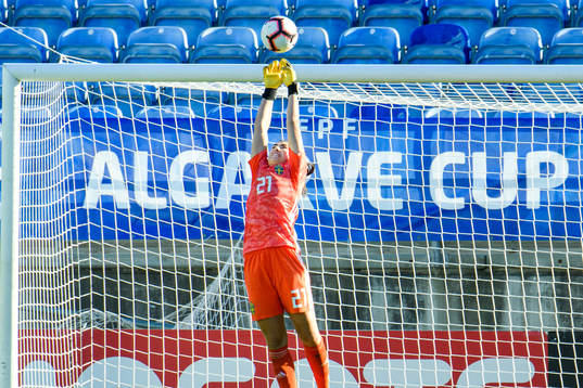 Goalkeeper Zecira Musovic of Sweden makes a save