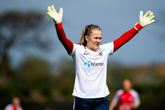 Goalkeeper Oda Maria Hove Bogstad of Norway warms up