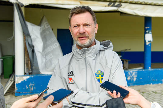 Peter Gerhardsson, head coach is interviewed byt the media