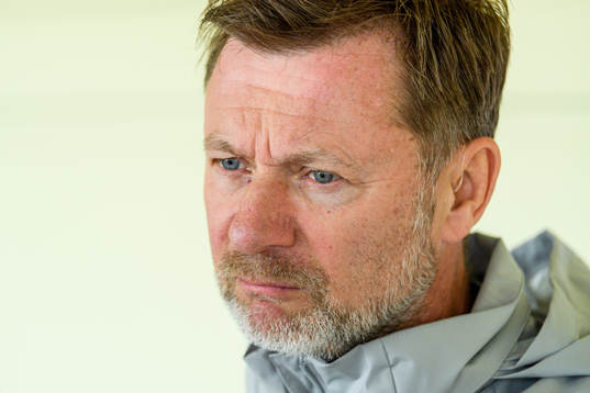 Peter Gerhardsson, head coach is interviewed by the media