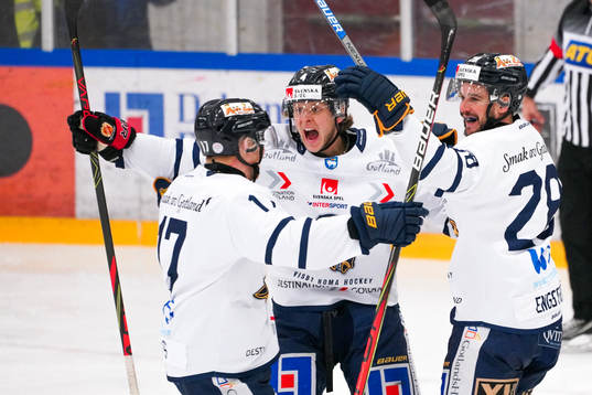 Visbys Lukas Carlsson och Chase Phelps jublar