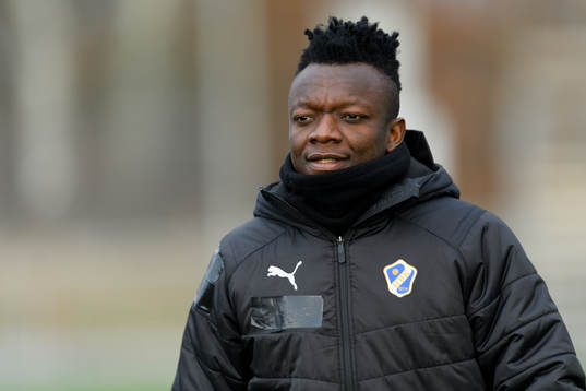 Halmstads Thomas Boakye före fotbollsmatchen i Svenska