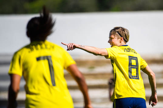 Lina Hurtig of Sweden celebrates the 1-0 goal