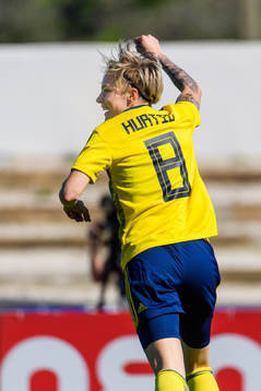 Lina Hurtig of Sweden celebrates