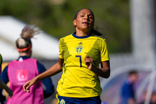 Madelen Janogy of Sweden looks dejected