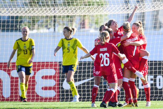 Players of of Denmark celebrate 1-2 goal