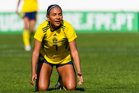Madelen Janogy of Sweden looks dejected