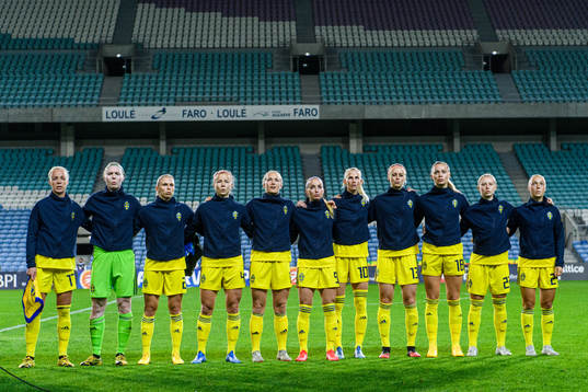 Player of Sweden sings along with the national anthem