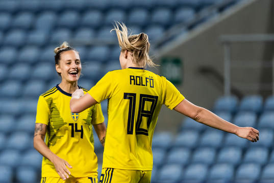 Nathalie Björn and Fridolina Rolfö of Sweden celebrate